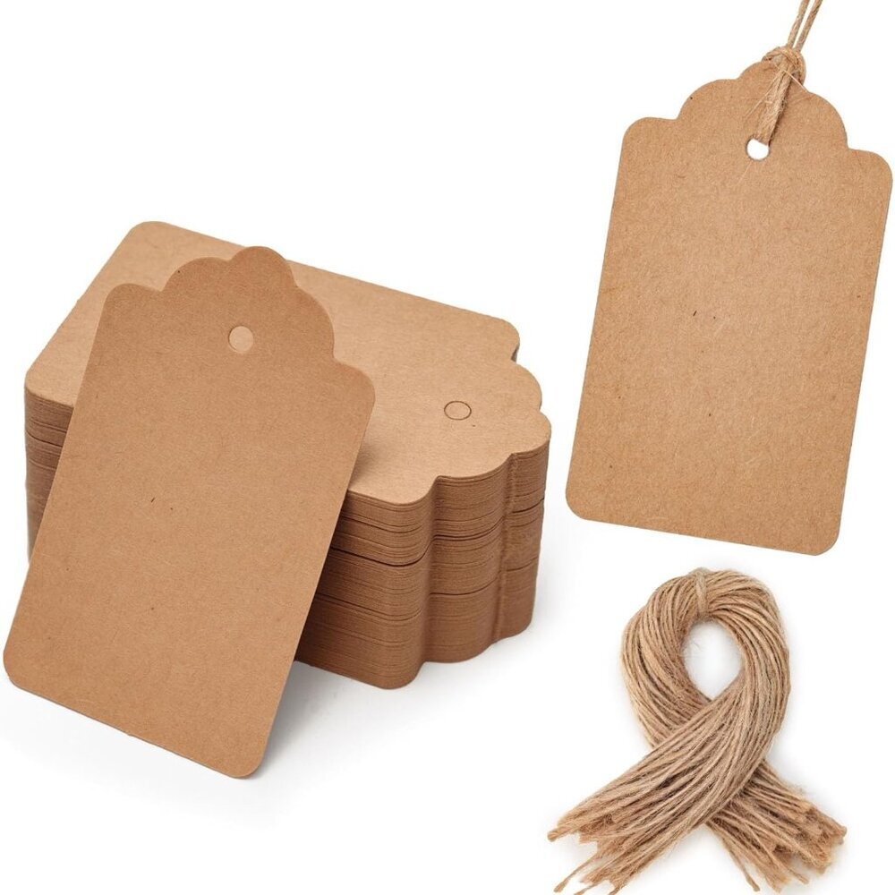 100pcs Gift Tags with String Attached, 1.7 x 2.8 inch Kraft Paper Hang Tags for